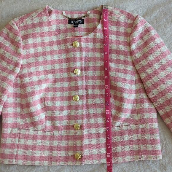 J Crew Louisa Lady Jacket in Pink Gingham Terry Tweed w/ Gold Buttons Size 8 - Picture 8 of 11